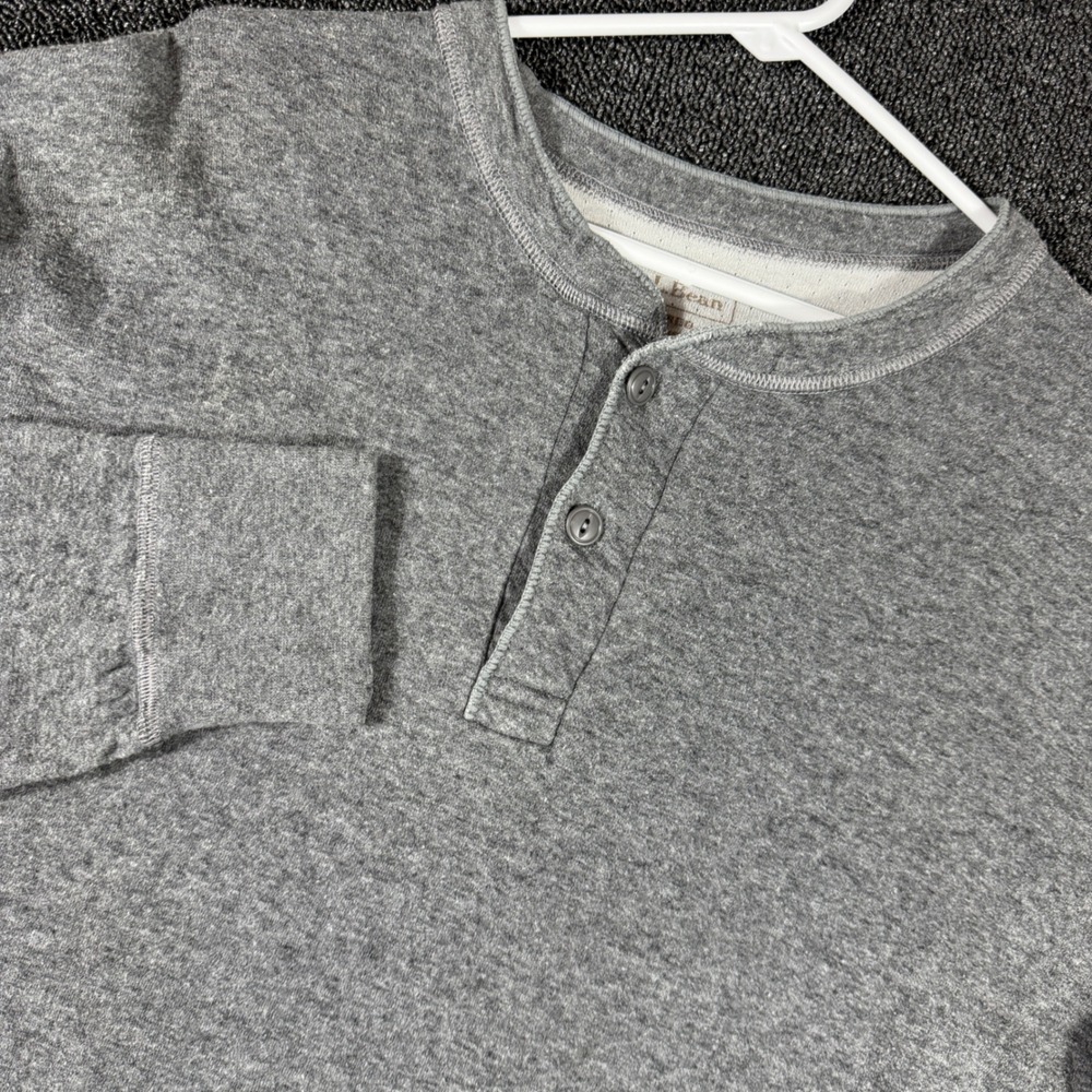 LL Bean River Driver Henley Men's L Gray Wool Blend Long Sleeve Two Layer